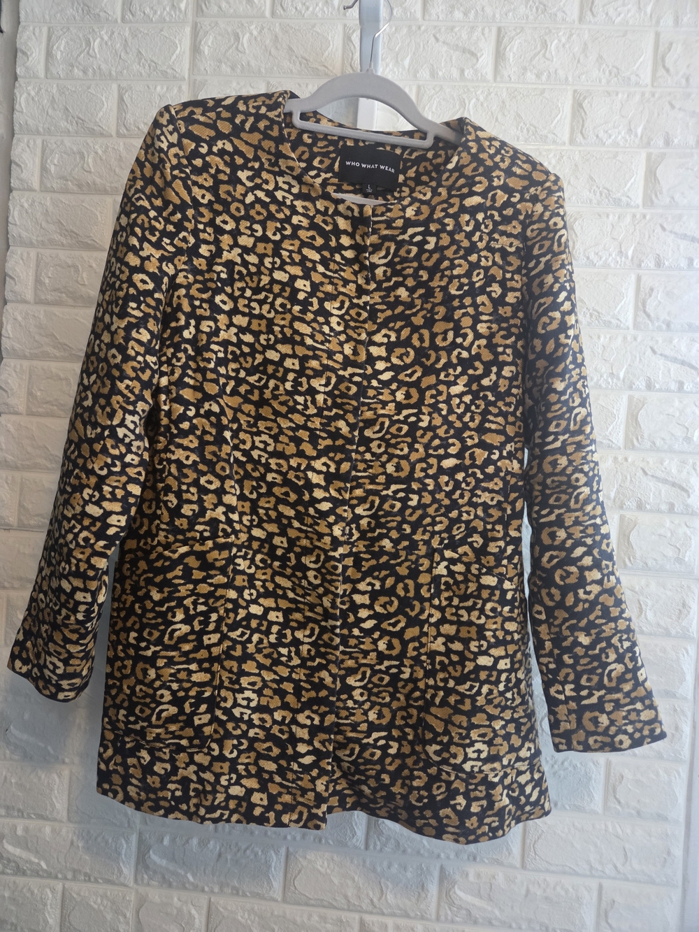 Who What Wear Leopard Print Blazer - Black & Gold